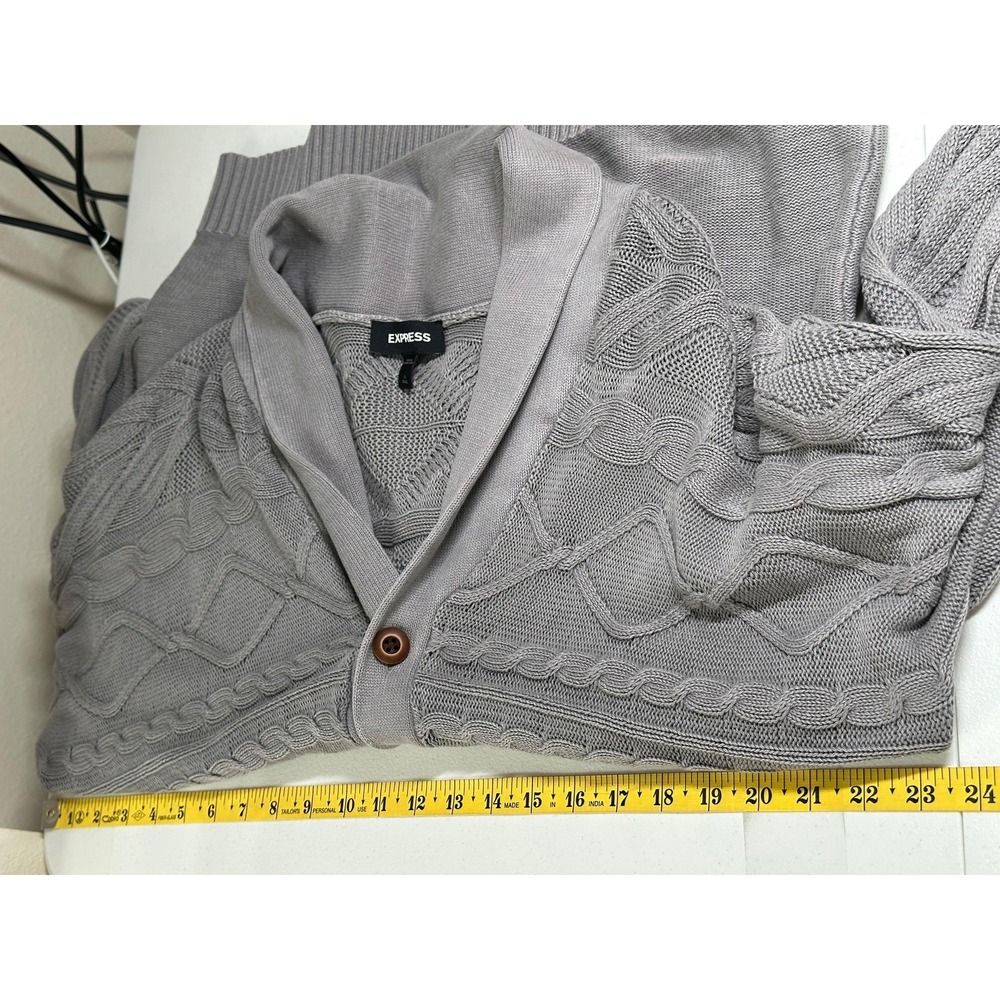 Express Sweater Mens‎ XL Tall Gray Shawl Collar Knit Cardigan Academia Preppy - Picture 7 of 8
